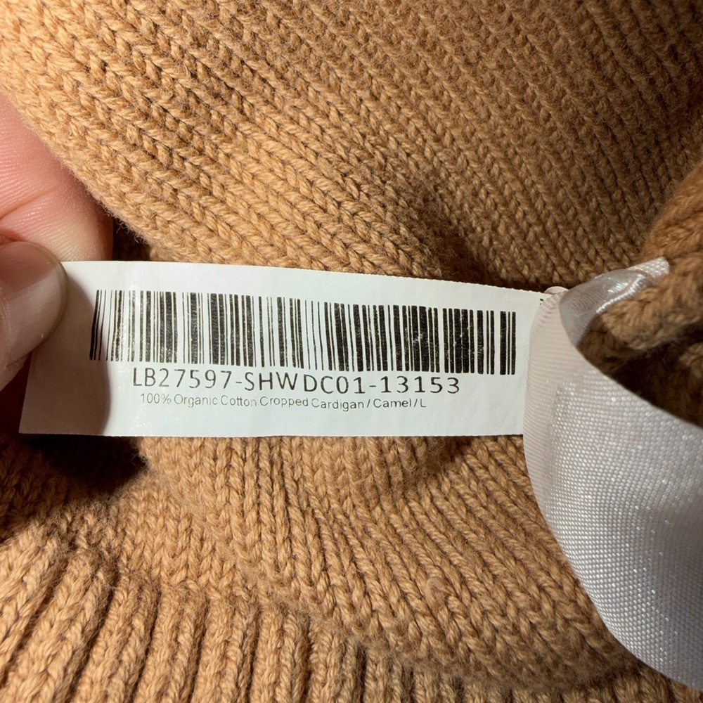 Quince 100% Organic Cotton Cardigan in Camel tan size large - Picture 7 of 7